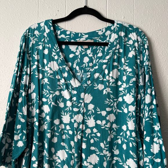 Woman Within Top 3X Floral Puff Sleeve Relaxed Comfort Casual Everyday Wear - Picture 3 of 12